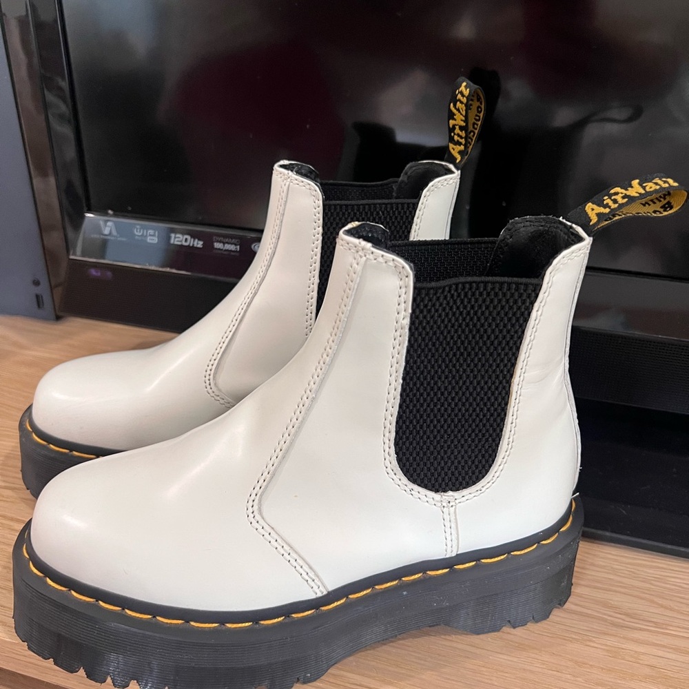 Dr. Martens White Ankle Boots with Black Accents